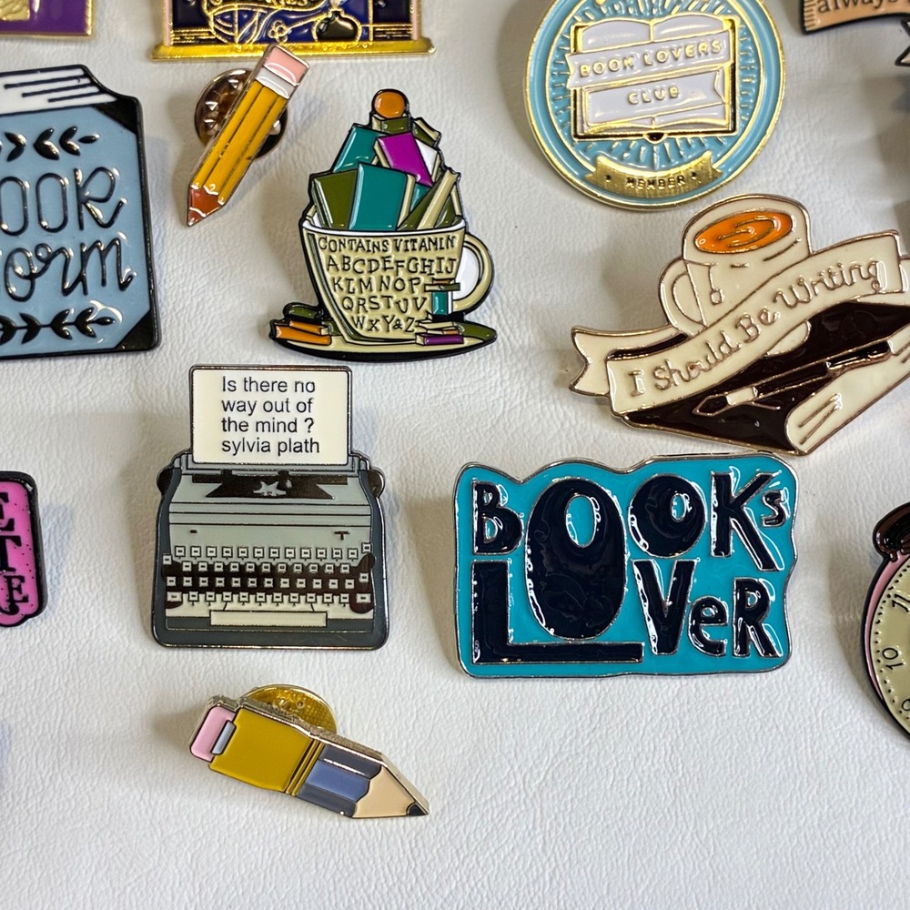 Book Lover Enamel Pin Lot Typewriter Library Tea Reading 32pc Collection - Picture 7 of 16